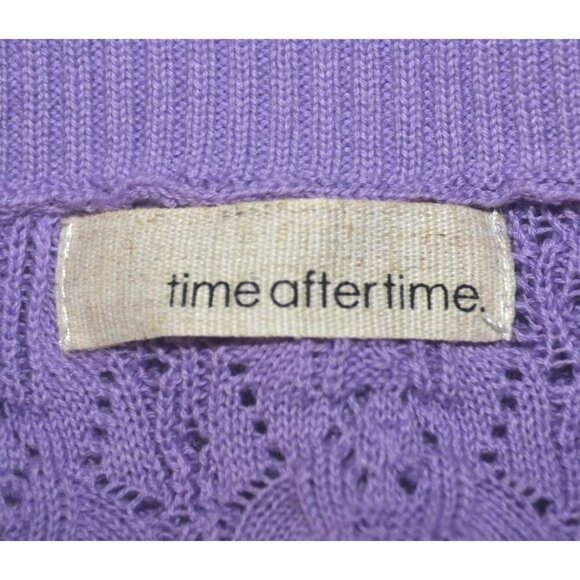 Time After Time Purple Sleeves Crochet Vest Crystal Button Front Size L Granny - Picture 8 of 11
